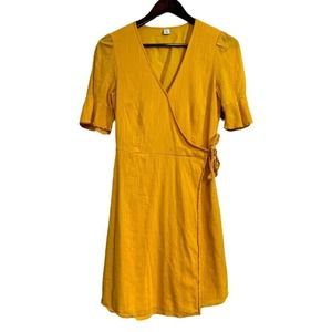Boho Feminine Wrap Dress S Squash Gold Surplice Spring Housewife Pin Up 90s‎ Y2K